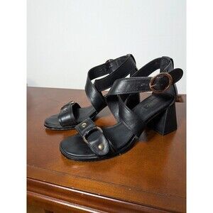 Topshop Chunky Block Heel Black Ankle Strap Sandals 7/40 US 9 9.5 Trending